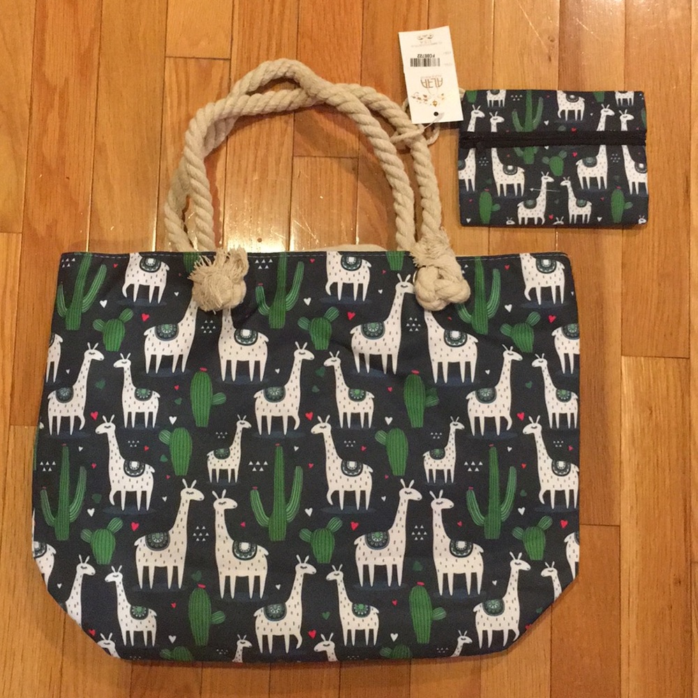 1 left❤️navy and green llama tote w/ coin purse - Picture 5 of 5